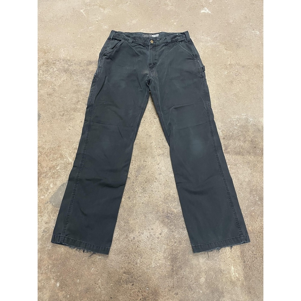 Carhartt Pants Mens 34x32 Black Relaxed Fit Canvas‎ Carpenter Work B324-BLK
